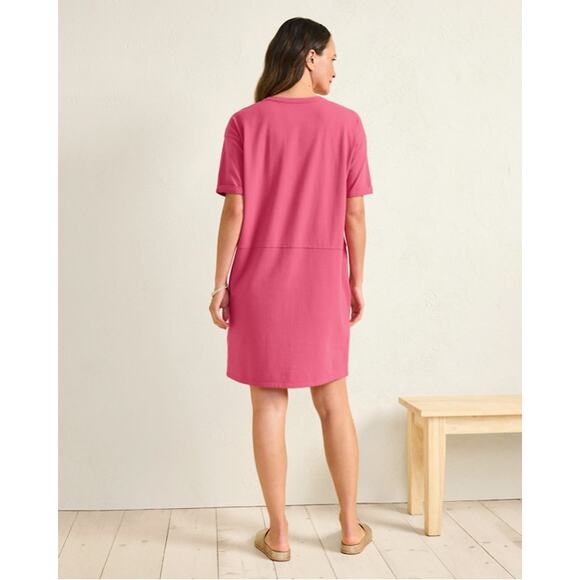 Eileen Fisher Organic Cotton Jersey Round Neck Boxy Fit Dress Pink Small Minimal - Picture 2 of 11